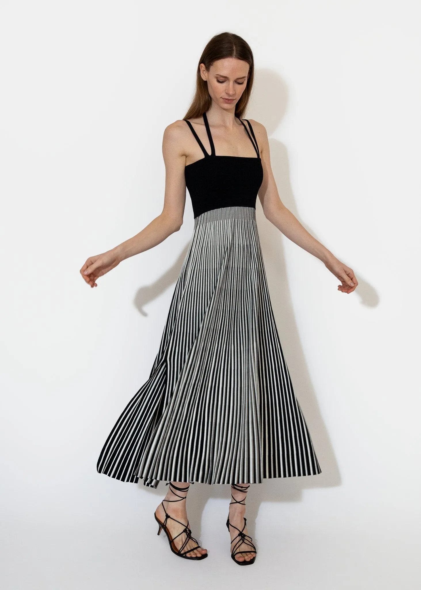 Halter Neck Dress in Black Stripe