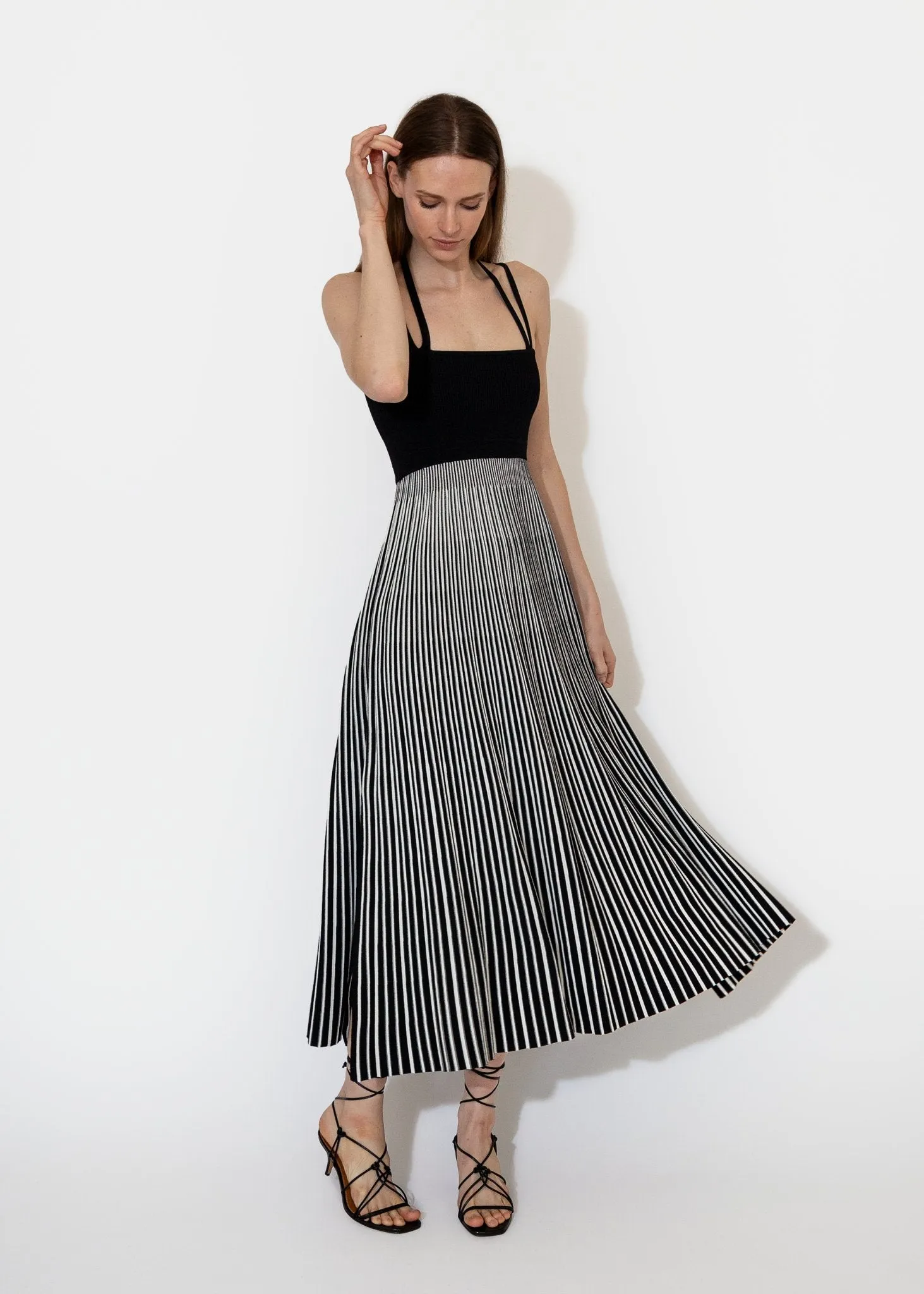 Halter Neck Dress in Black Stripe