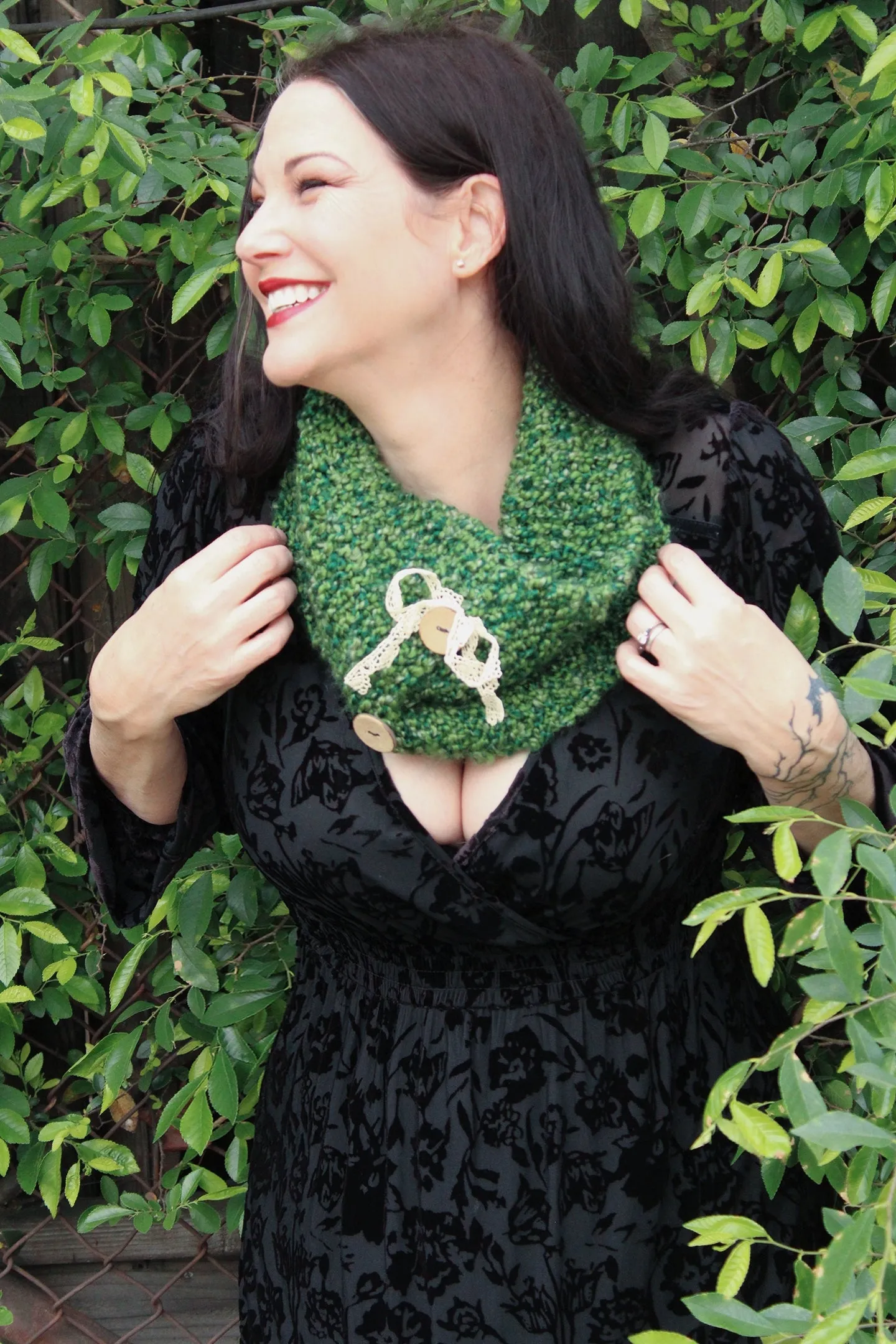 Handknit "Emerald Isle" Green Infinity Scarf Cowl