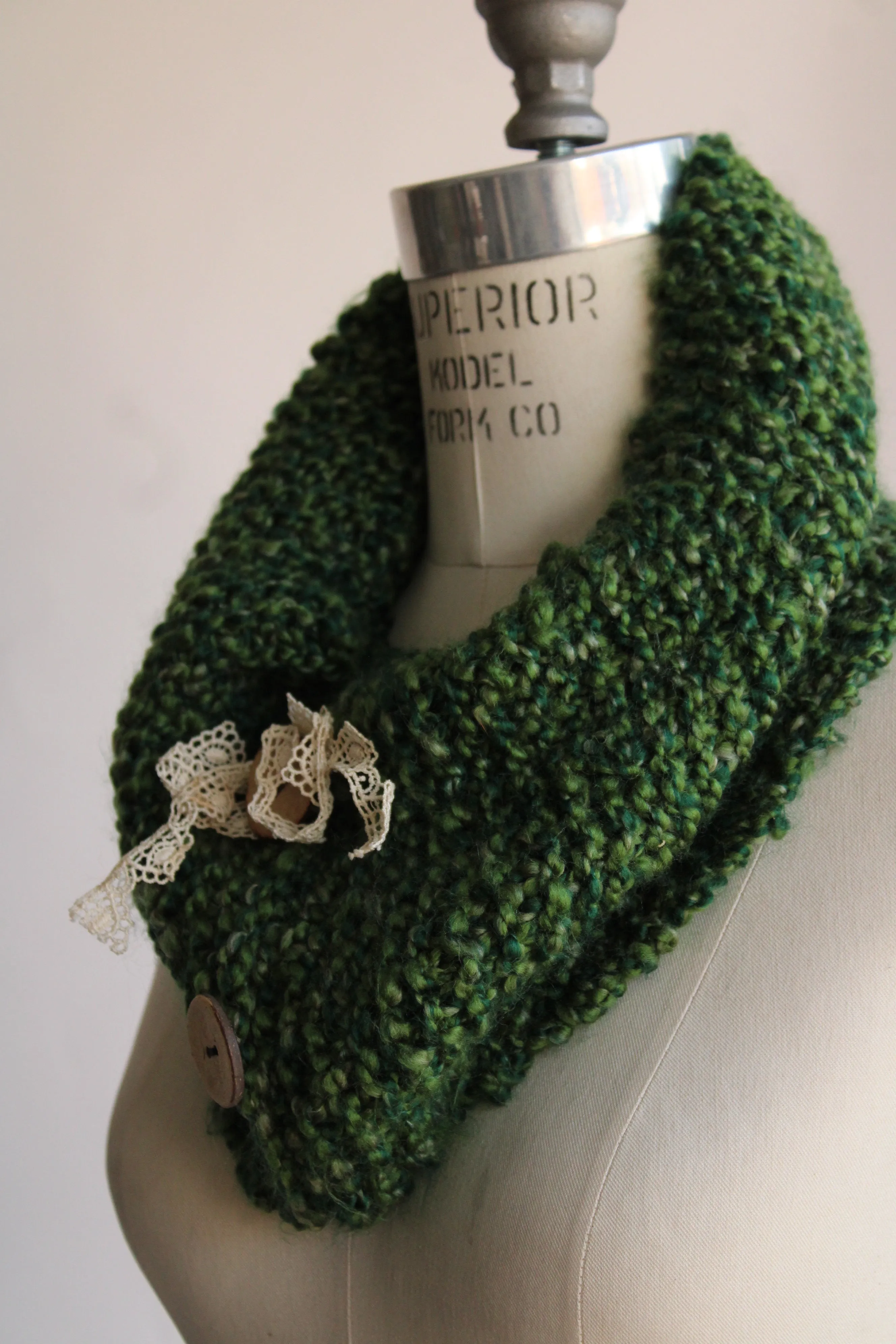 Handknit "Emerald Isle" Green Infinity Scarf Cowl