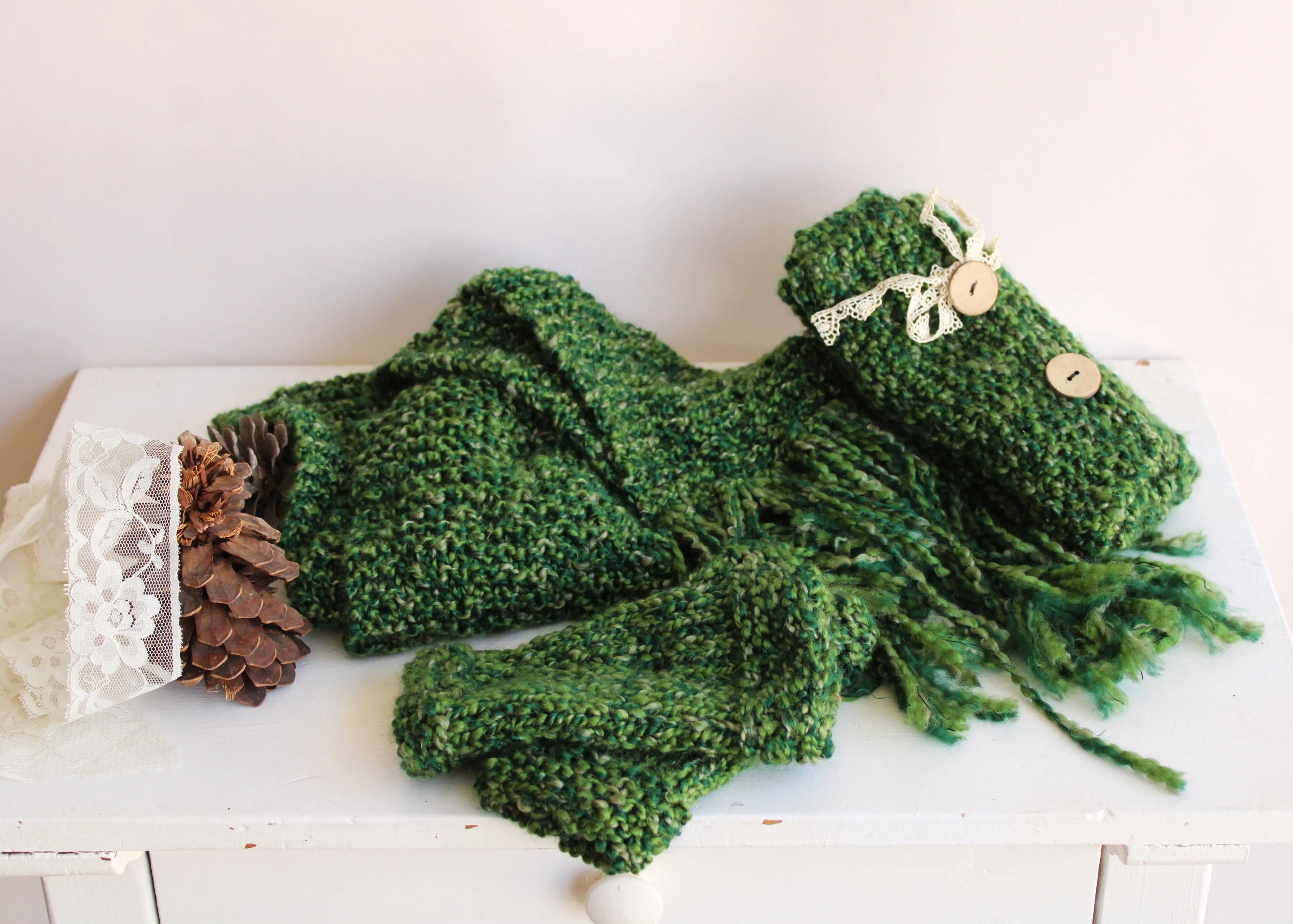 Handknit "Emerald Isle" Green Infinity Scarf Cowl