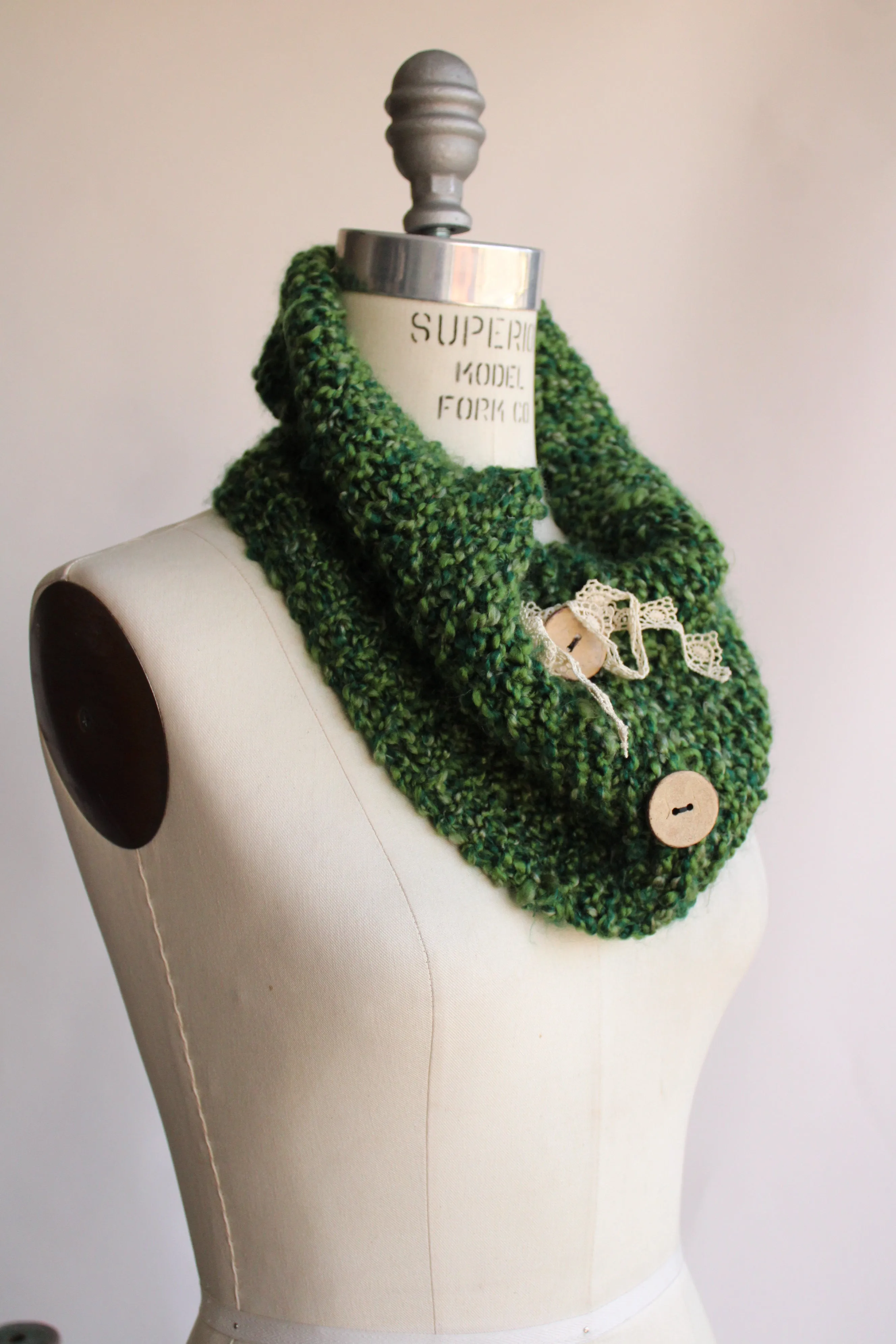 Handknit "Emerald Isle" Green Infinity Scarf Cowl