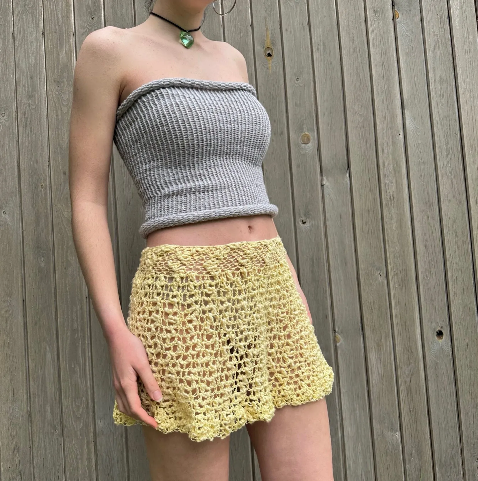 Handmade lace crochet rara skirt in pastel yellow