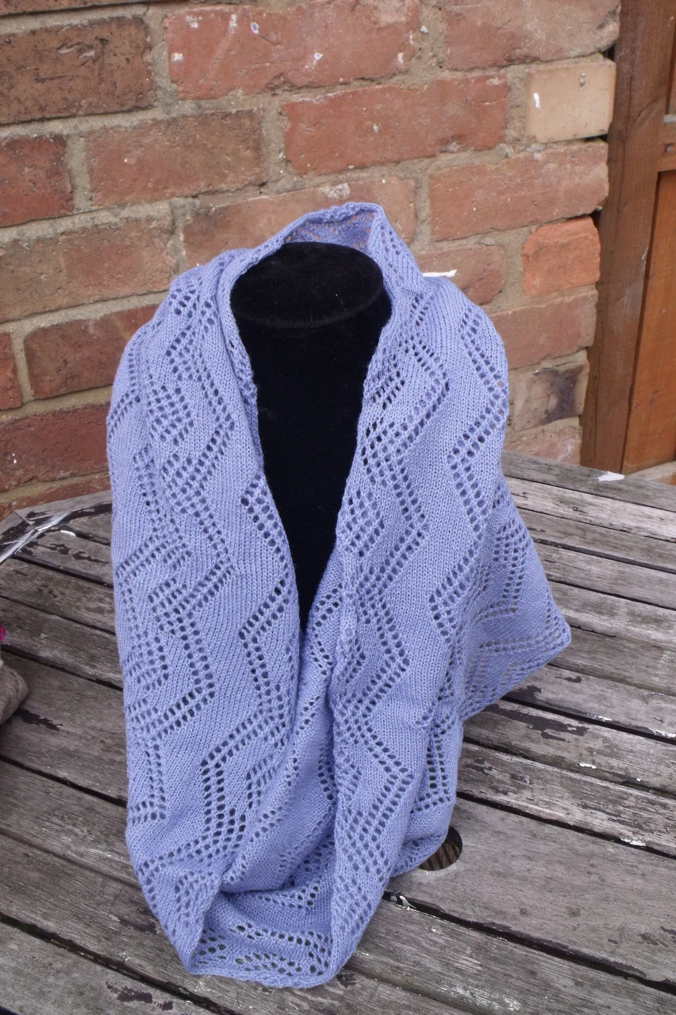 Handmade, lace knit infinity scarf, Cowl, periwinkle coloured