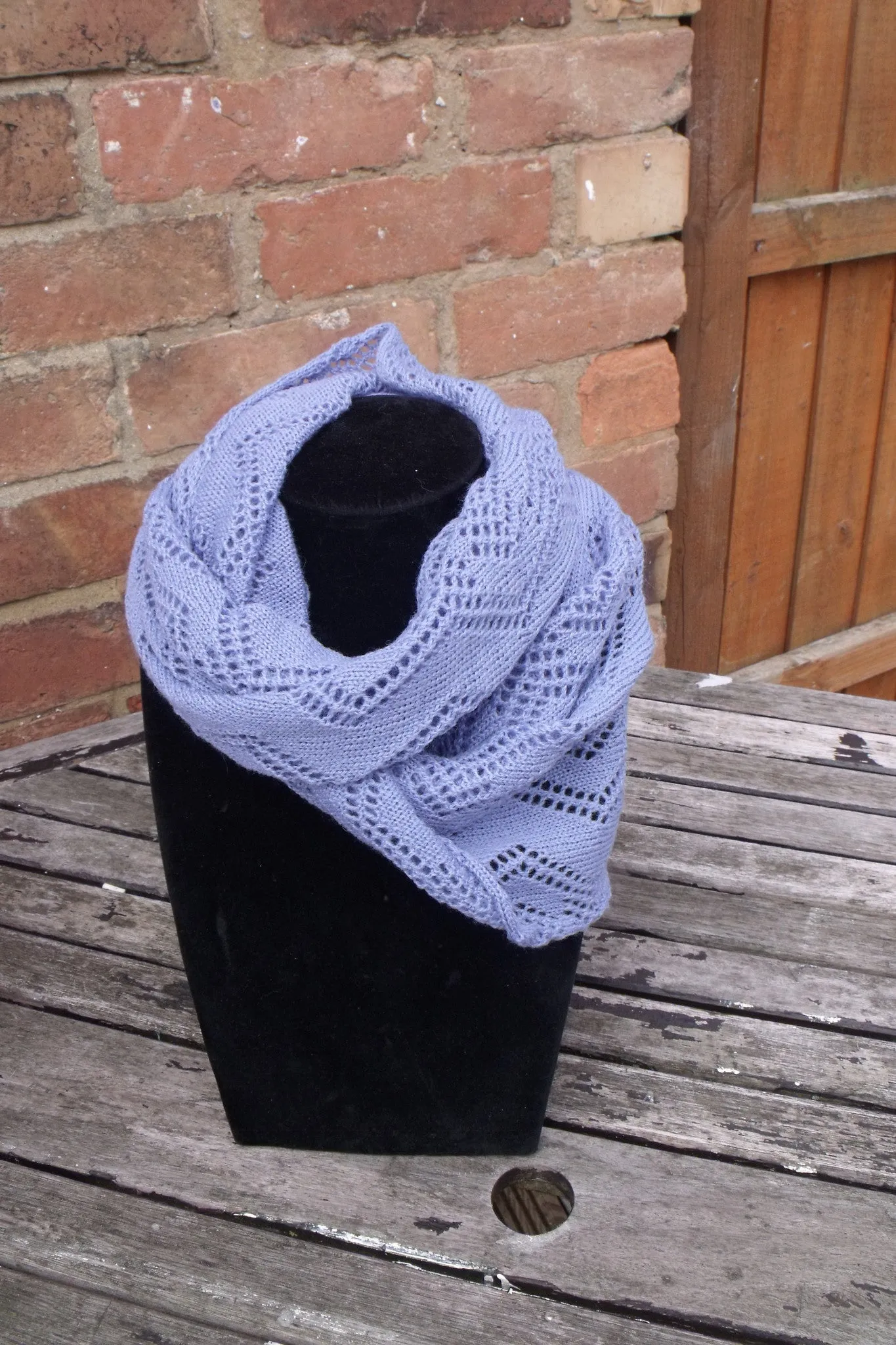 Handmade, lace knit infinity scarf, Cowl, periwinkle coloured