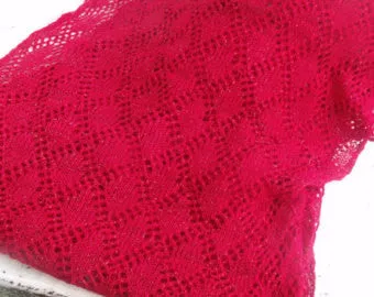 Handmade lace knit infinity scarf. Cowl,  Ruby Red & Lurex coloured