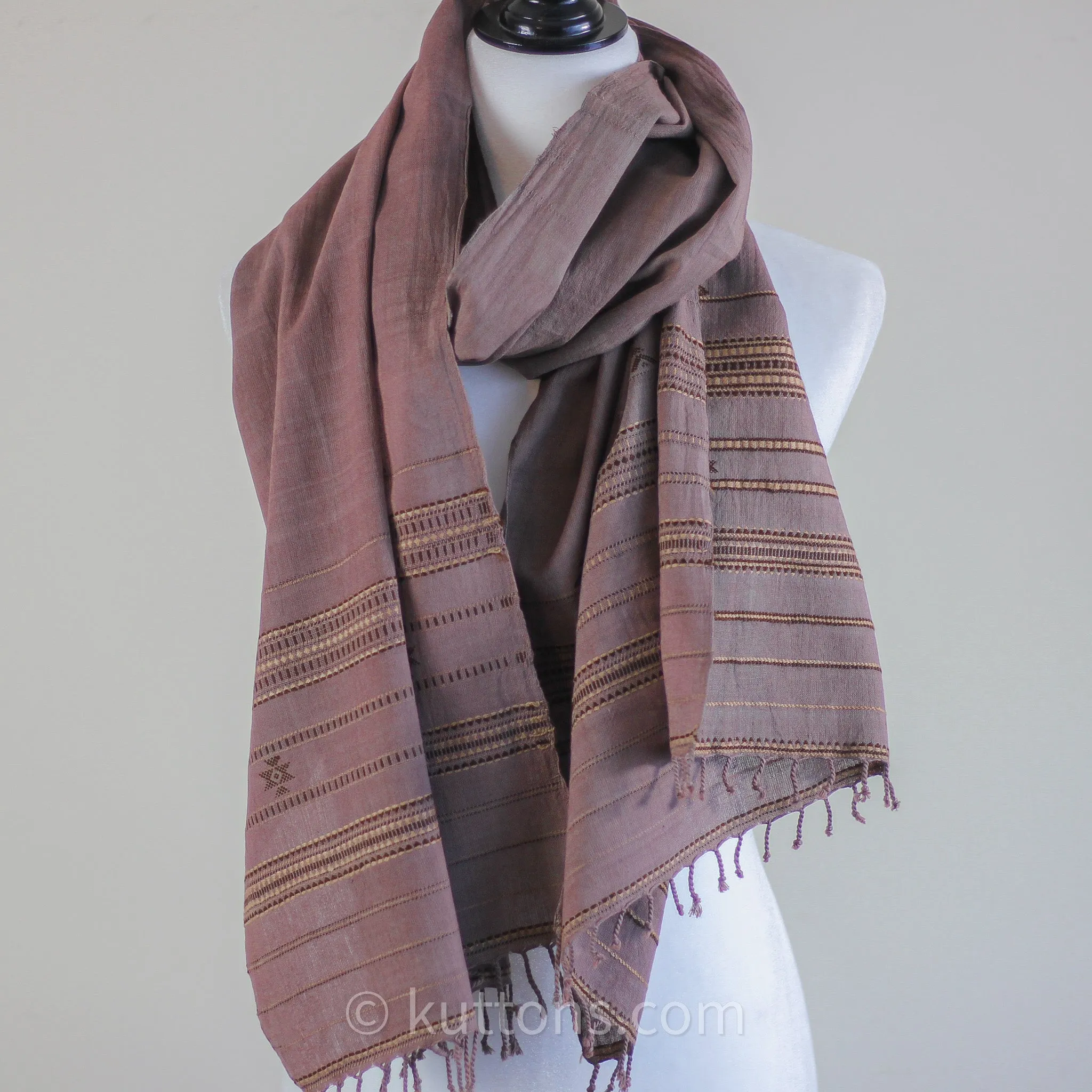 Handwoven Organic Kala Cotton Scarf - Wrap with Tassels | Antique Fuschia, 22x74"