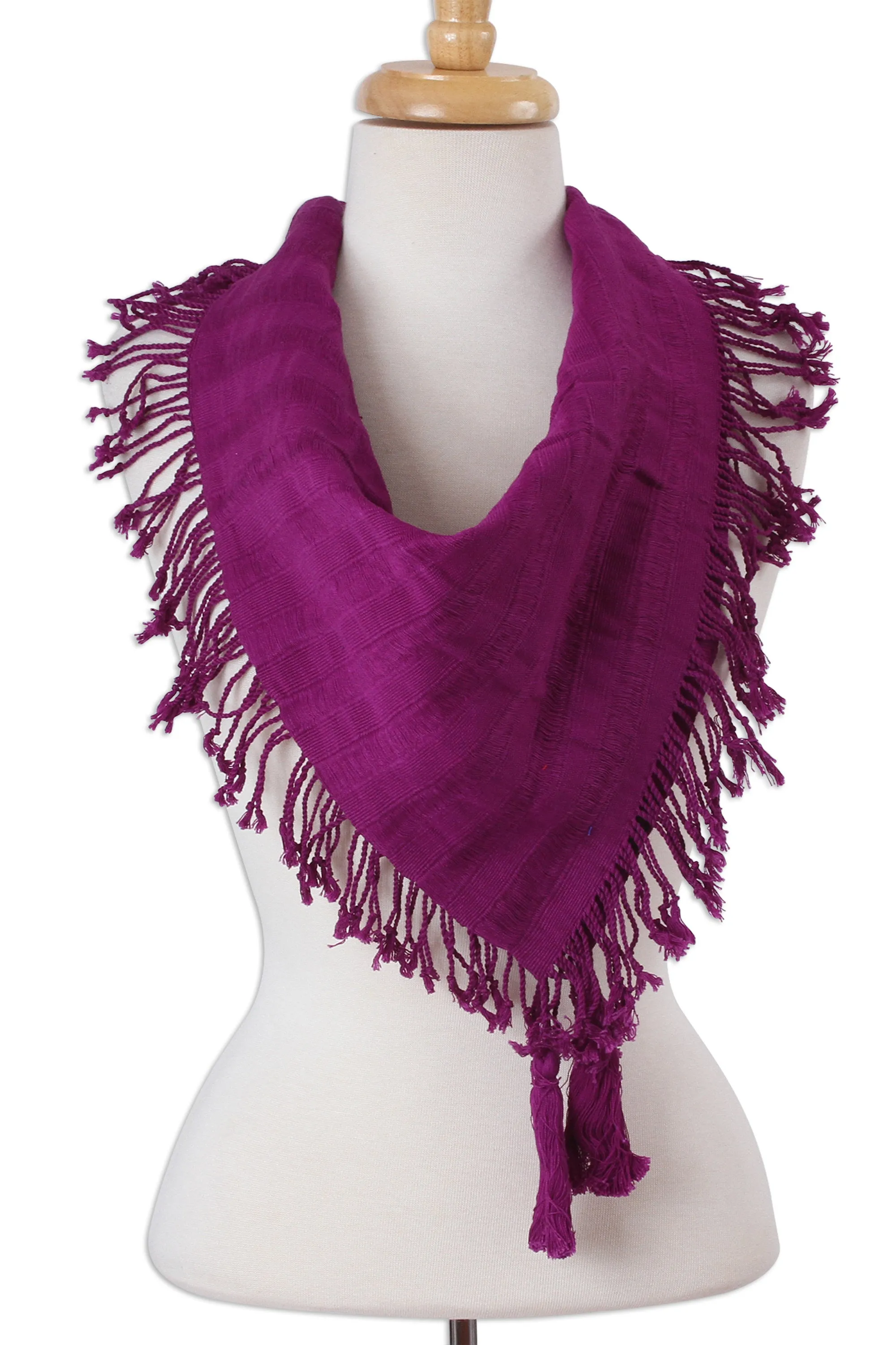 Handwoven Square Cotton Scarf in Mulberry from Mexico - Mulberry Stripes | NOVICA