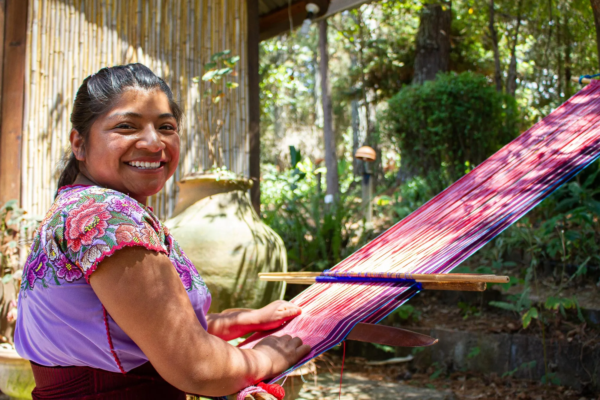 Handwoven Square Cotton Scarf in Mulberry from Mexico - Mulberry Stripes | NOVICA