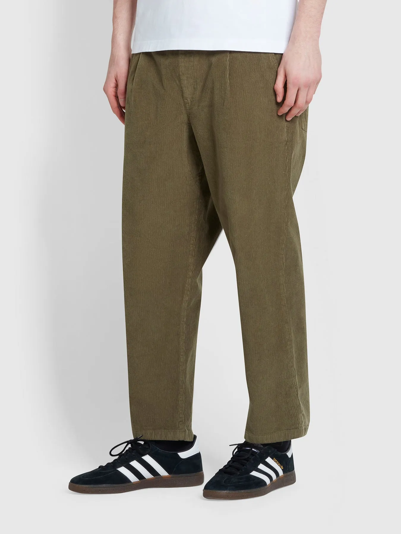 Hawtin Relaxed Tapered Fit Cord Trousers In Olive Green