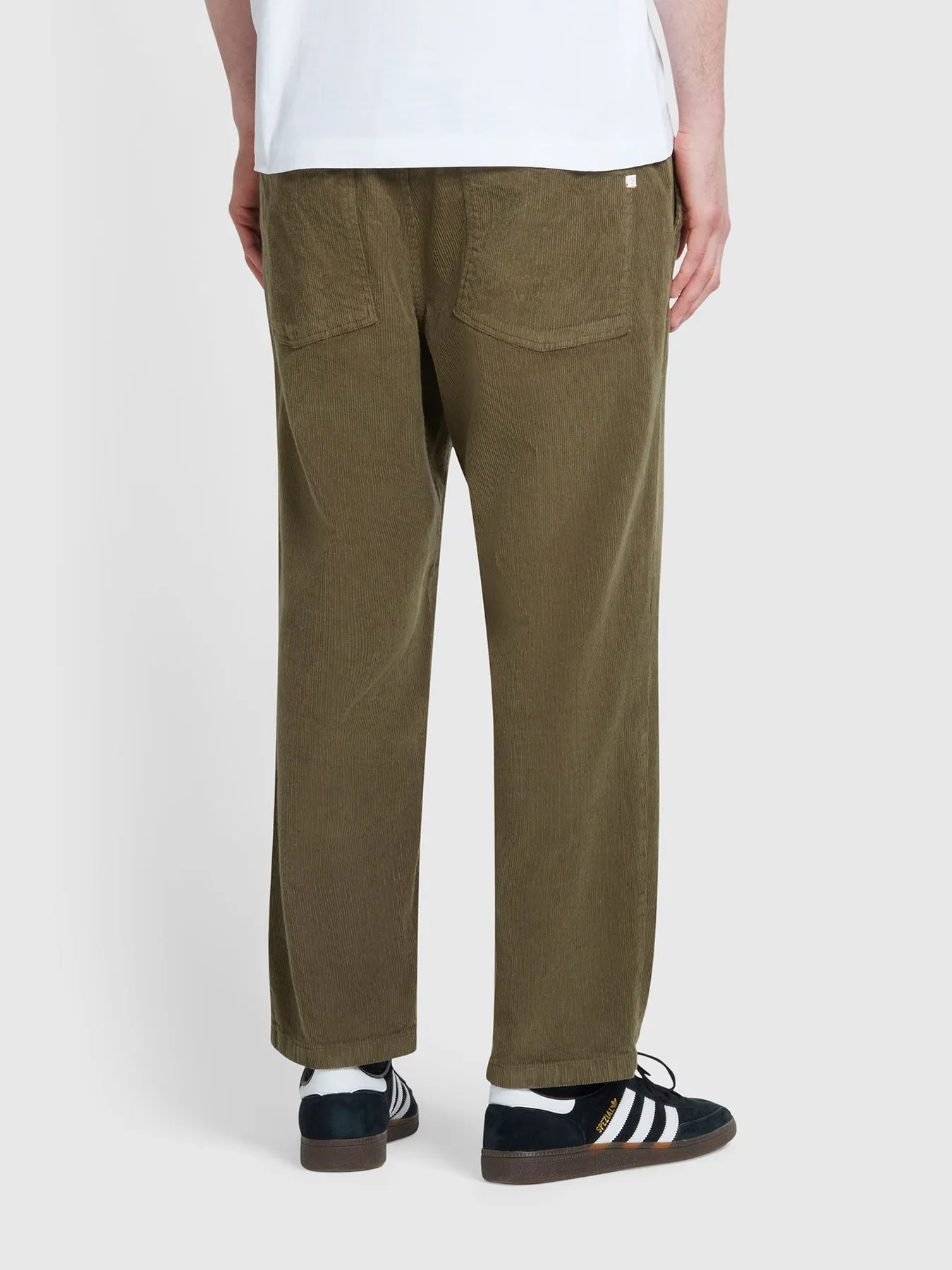 Hawtin Relaxed Tapered Fit Cord Trousers In Olive Green