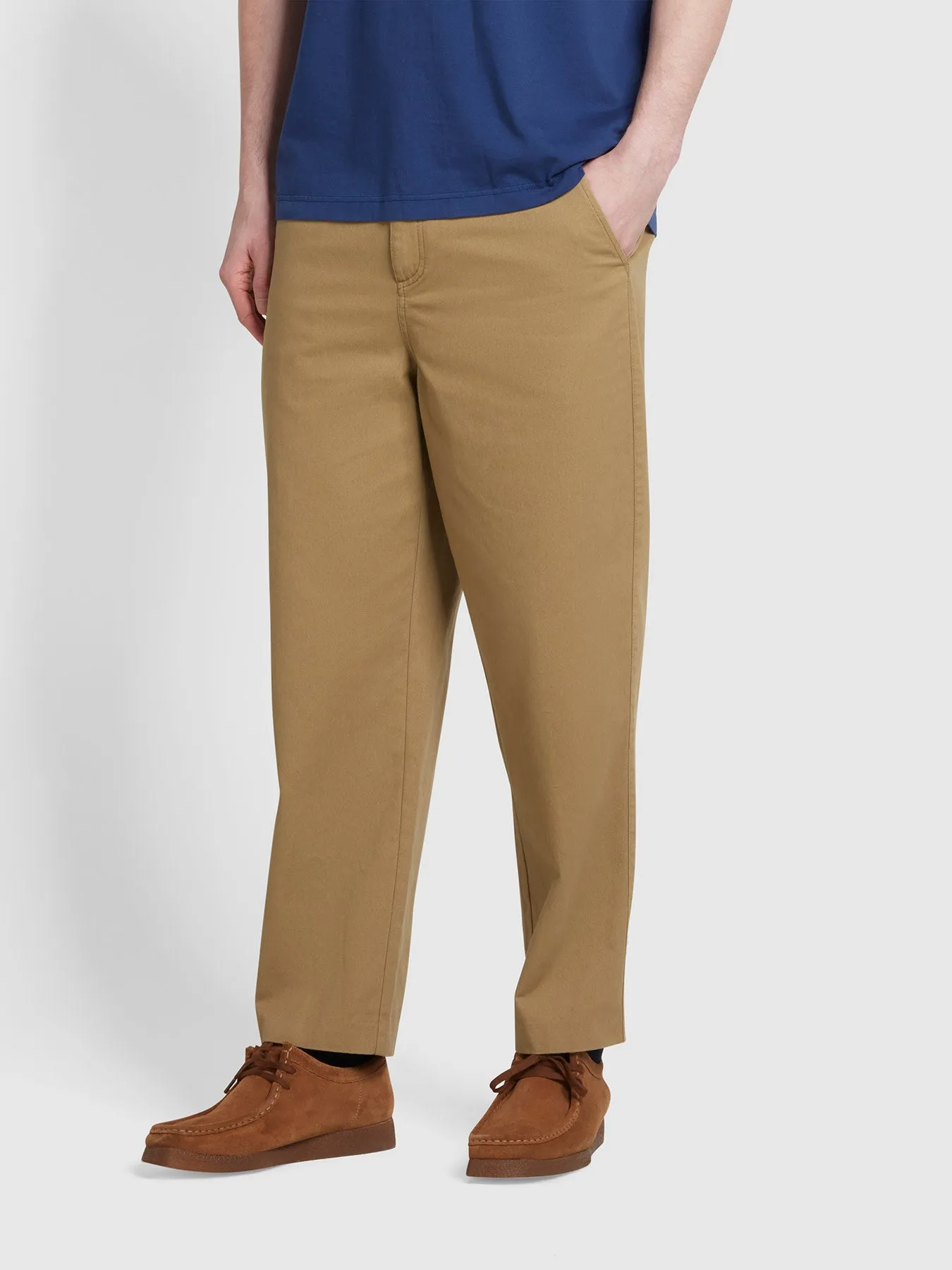 Hawtin Relaxed Tapered Fit Popperback Trousers In True Khaki