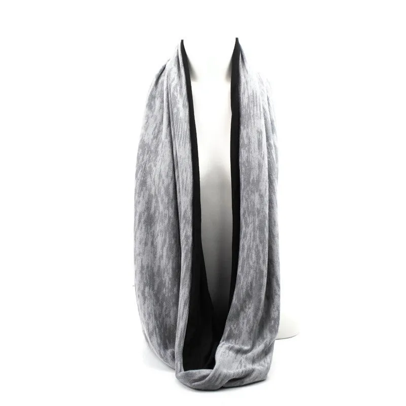 Heather Gray and Black Burnout Knit Infinity Scarf