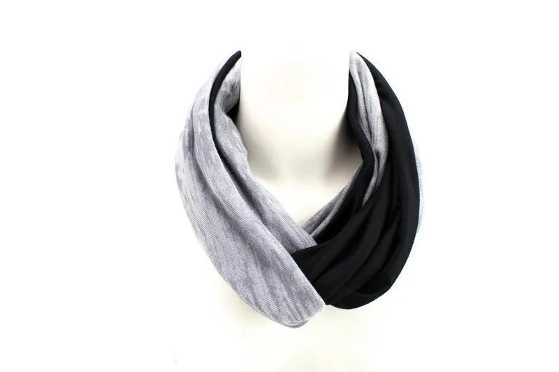 Heather Gray and Black Burnout Knit Infinity Scarf