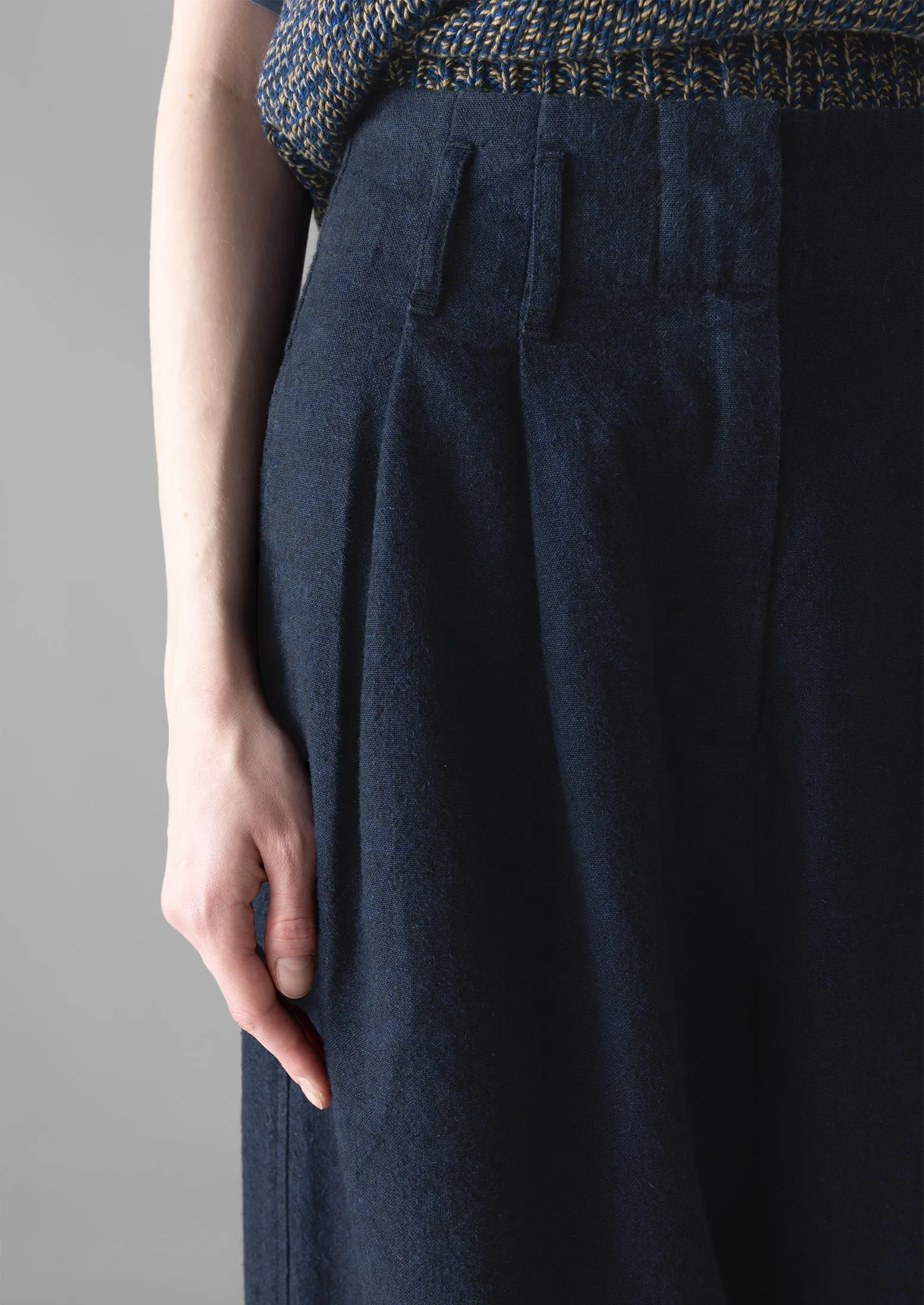 Hemp Cotton Paper Bag Pants | Dark Chambray Blue