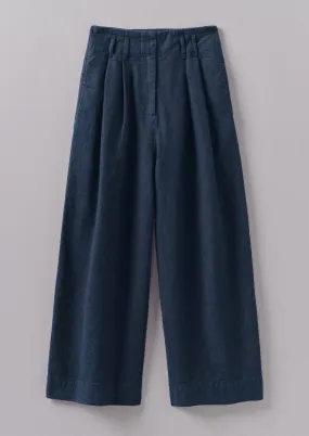 Hemp Cotton Paper Bag Pants | Dark Chambray Blue