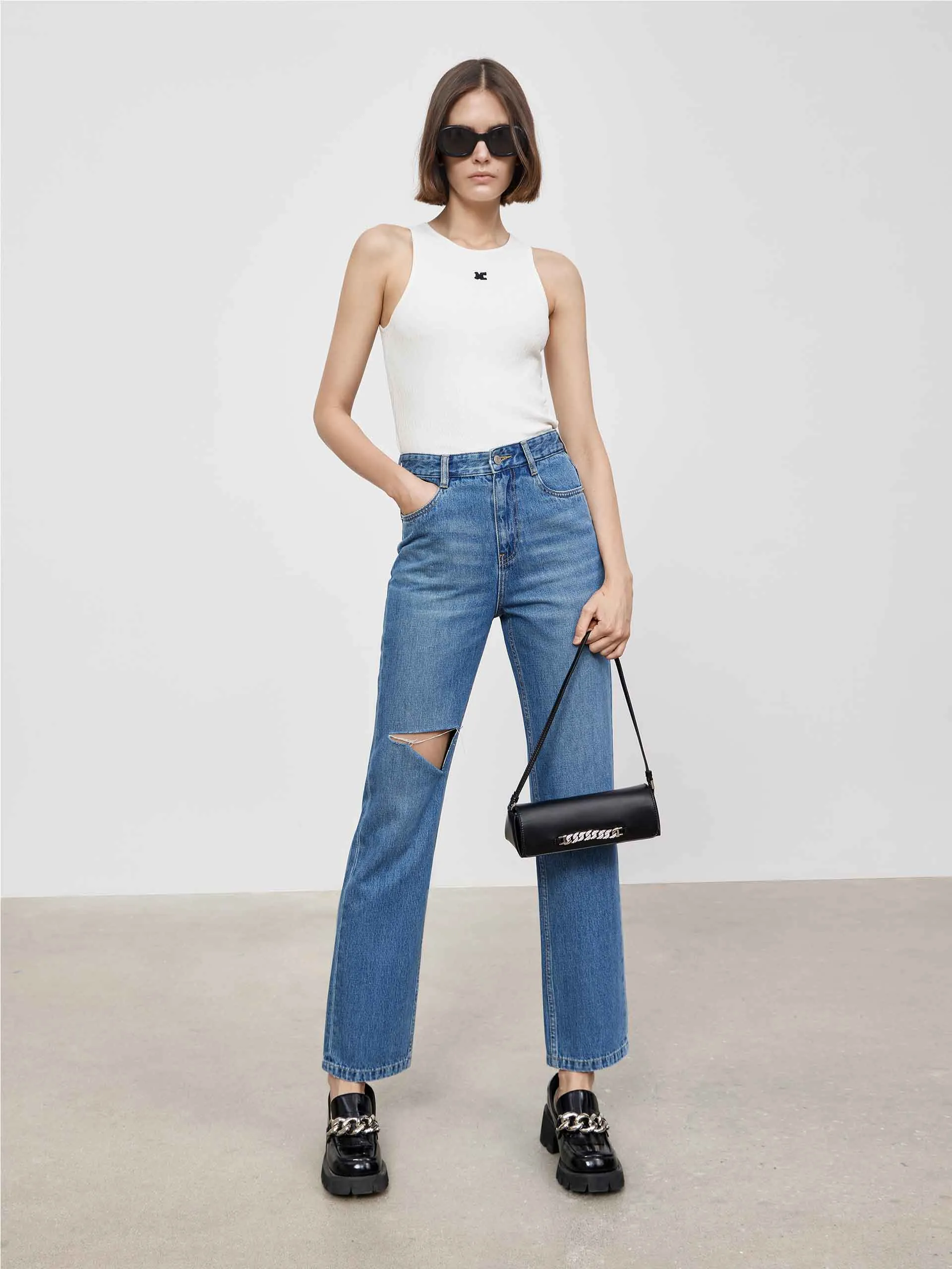 High Waist Cut-out Jeans