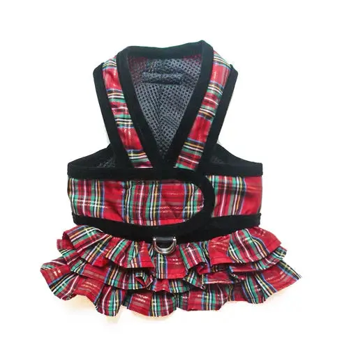 Holiday Tartan Ruffle Dog Skirt for Teacup Vest or Step N Go Harness