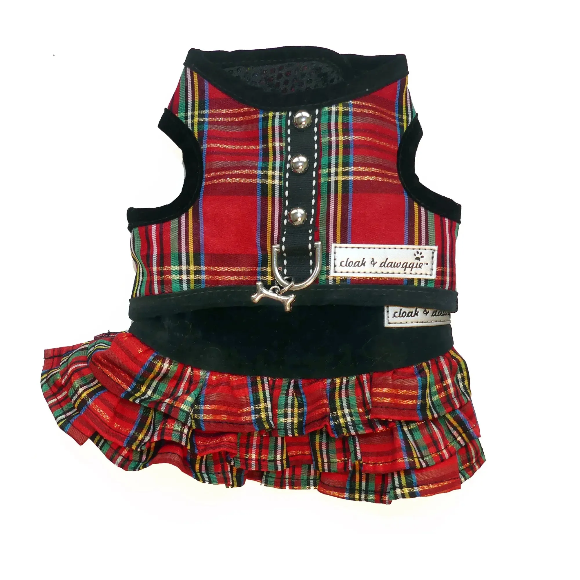 Holiday Tartan Ruffle Dog Skirt for Teacup Vest or Step N Go Harness