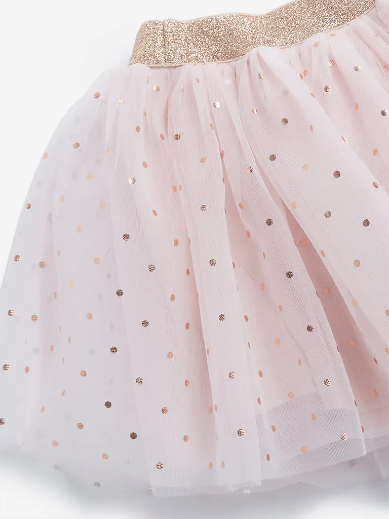 HOP Kids Pink Polka Dotted Flared Skirt