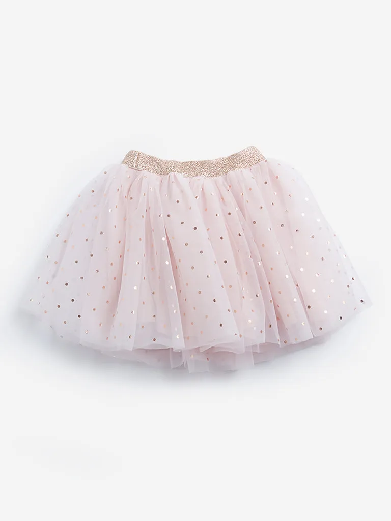 HOP Kids Pink Polka Dotted Flared Skirt