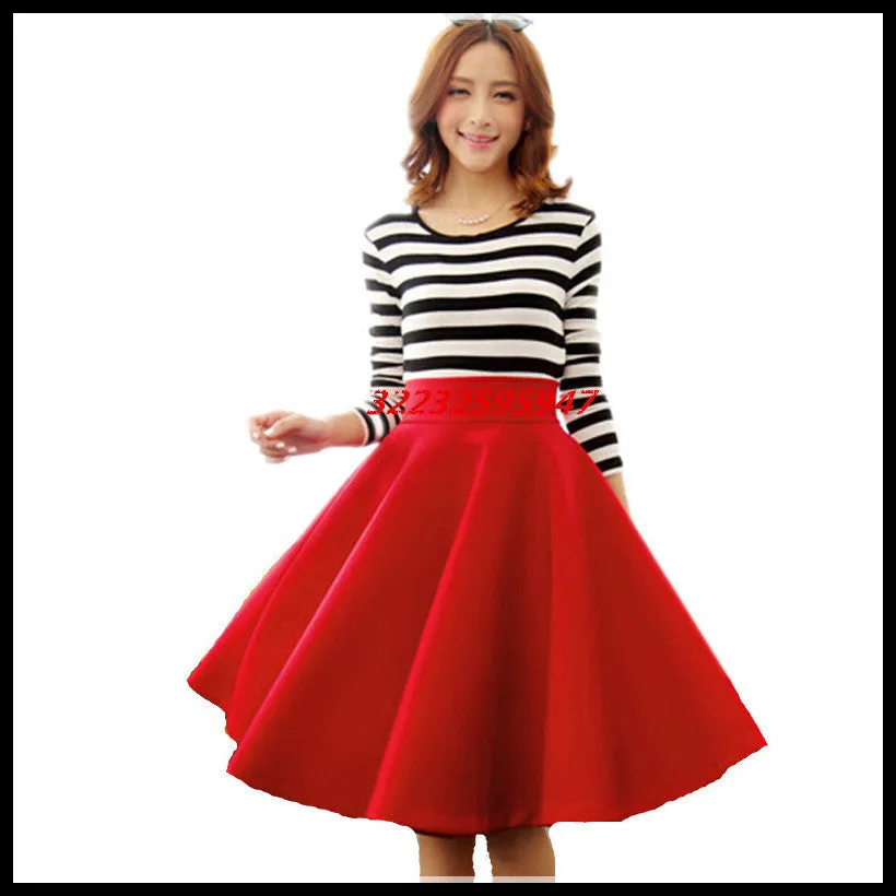 In The Autumn And Winter Grown Place Umbrella Skirt Retro Waisted Body Skirt New Europe And The Code Word Pleated