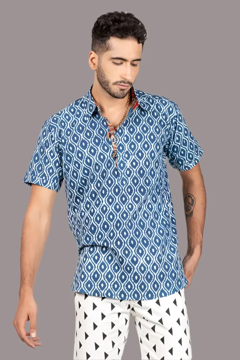 Indigo-Colored Daboo Short Kurta