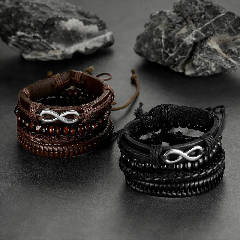 Infinite Woven Cuff Rope Leather Bracelet for Men