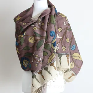 Kalamkari Hand-Painted Cotton Scarf -  Ethnic Wrap, Natural Colours | Brown, 21x75"