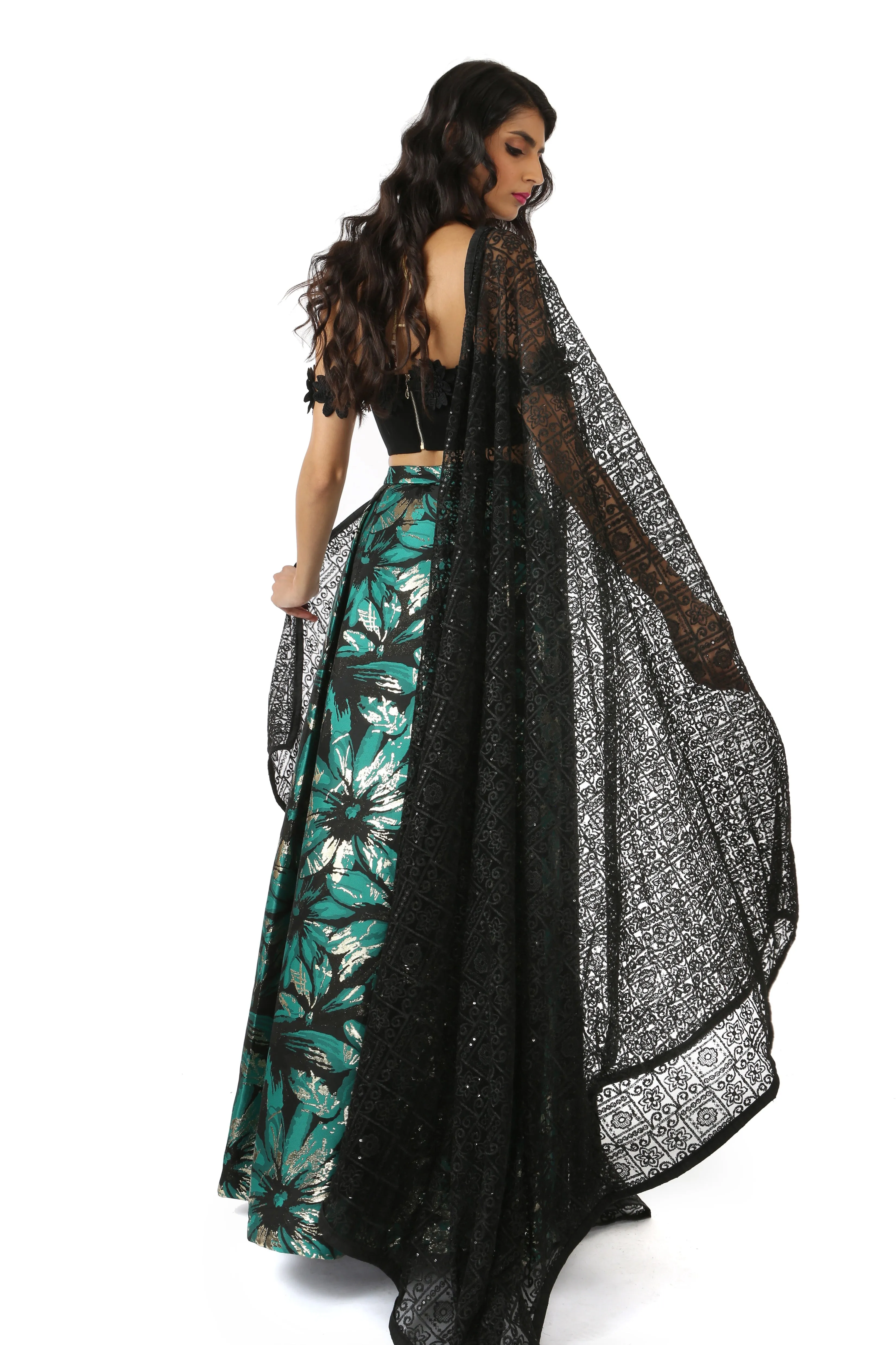 KRITA Checkered Floral Lace Dupatta