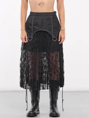 Lace Combination Pleated Skirt (APA762W-BLACK)