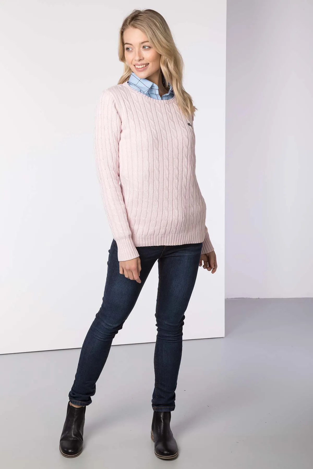 Ladies Crew Neck Cable Knit Jumper