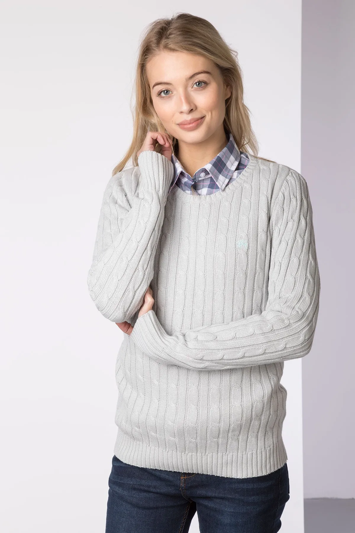 Ladies Crew Neck Cable Knit Jumper