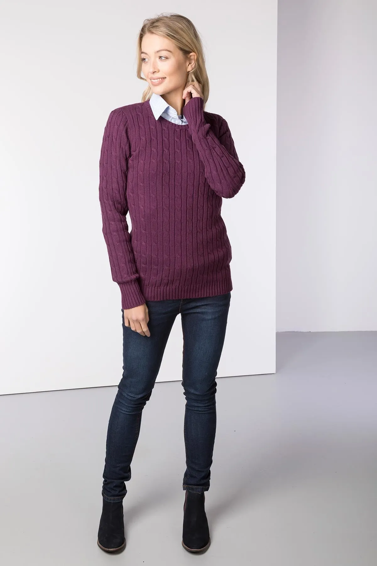 Ladies Crew Neck Cable Knit Jumper