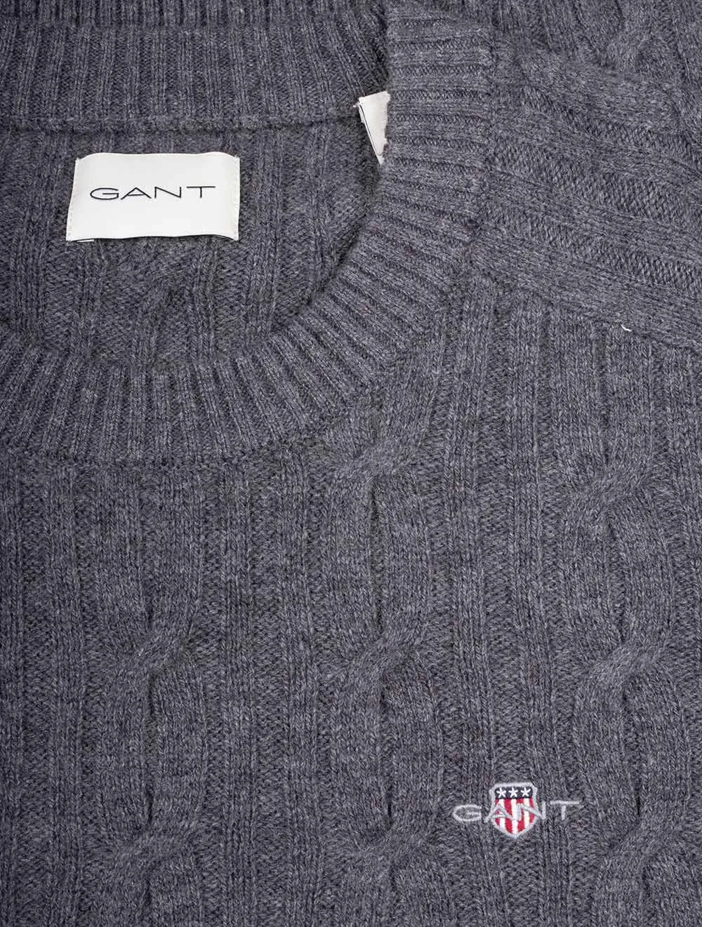 Lambswool Cable Crew Neck Antracite Melange