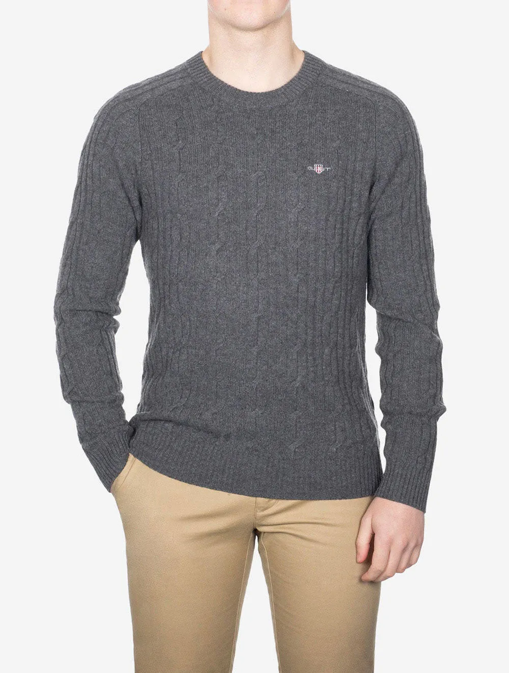 Lambswool Cable Crew Neck Antracite Melange