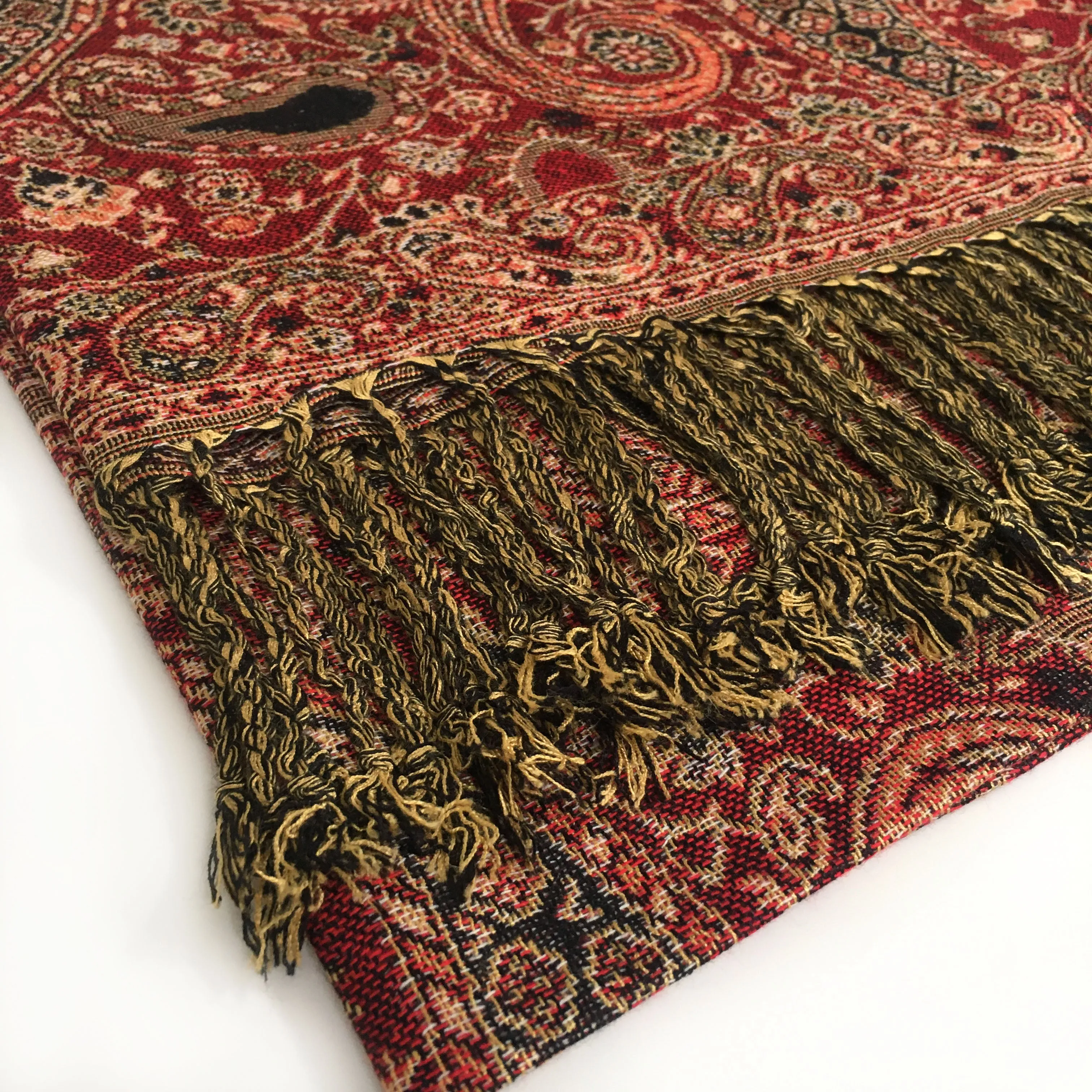 LARGE RED MULTI COLOUR PAISLEY PRINT PASHMINA SHAWL SCARF