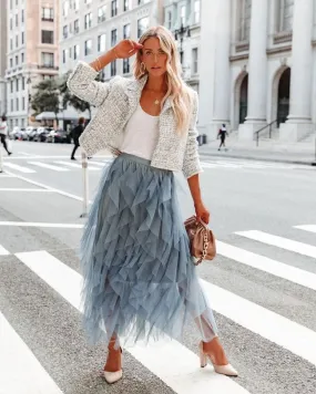 Layered Tulle Ruffle mesh Midi Skirt- Dusty Blue