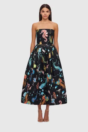 Leo Lin Leanne Bustier Midi Dress - Twilight Print in Black