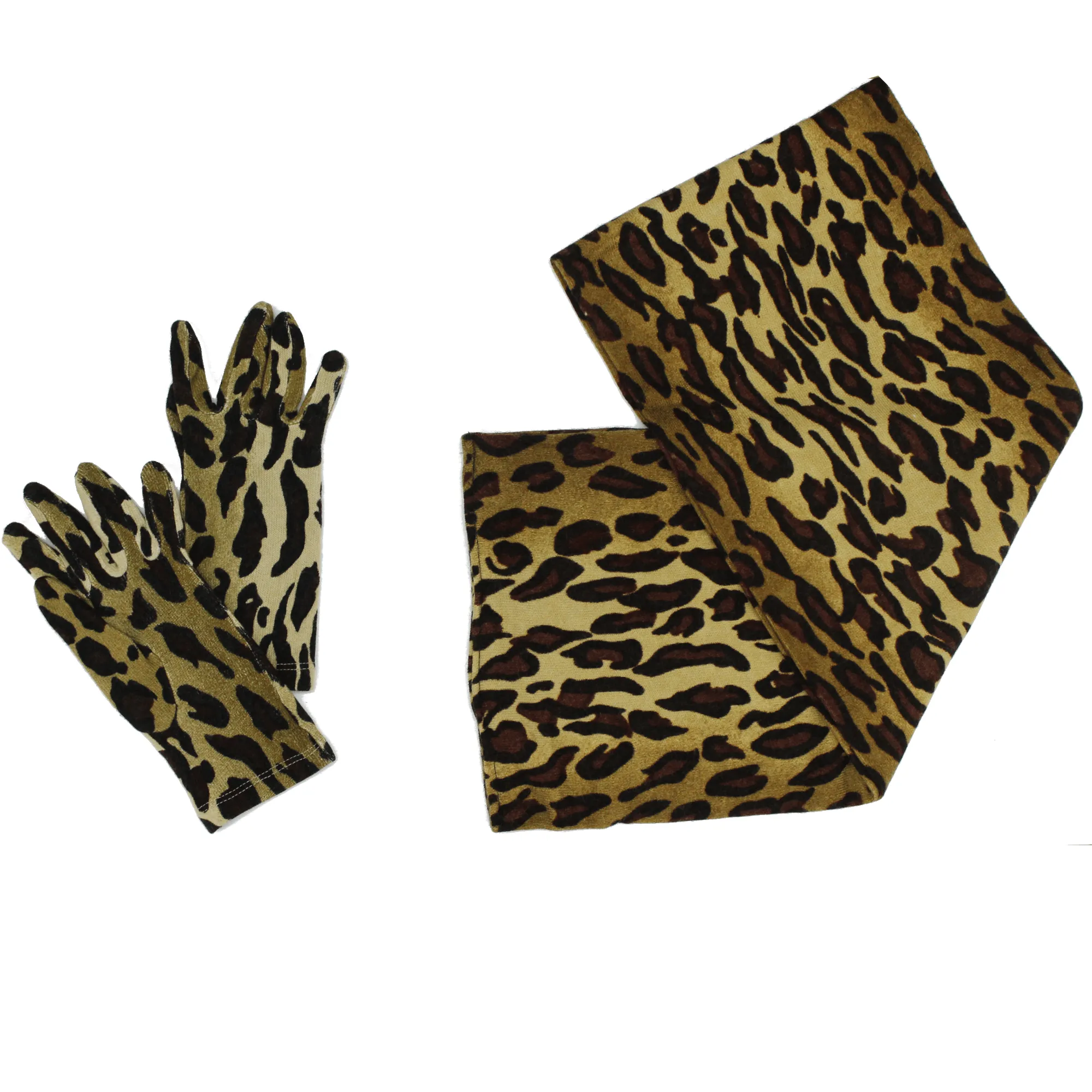 Leopard Print Glove & Scarf Set-Brown