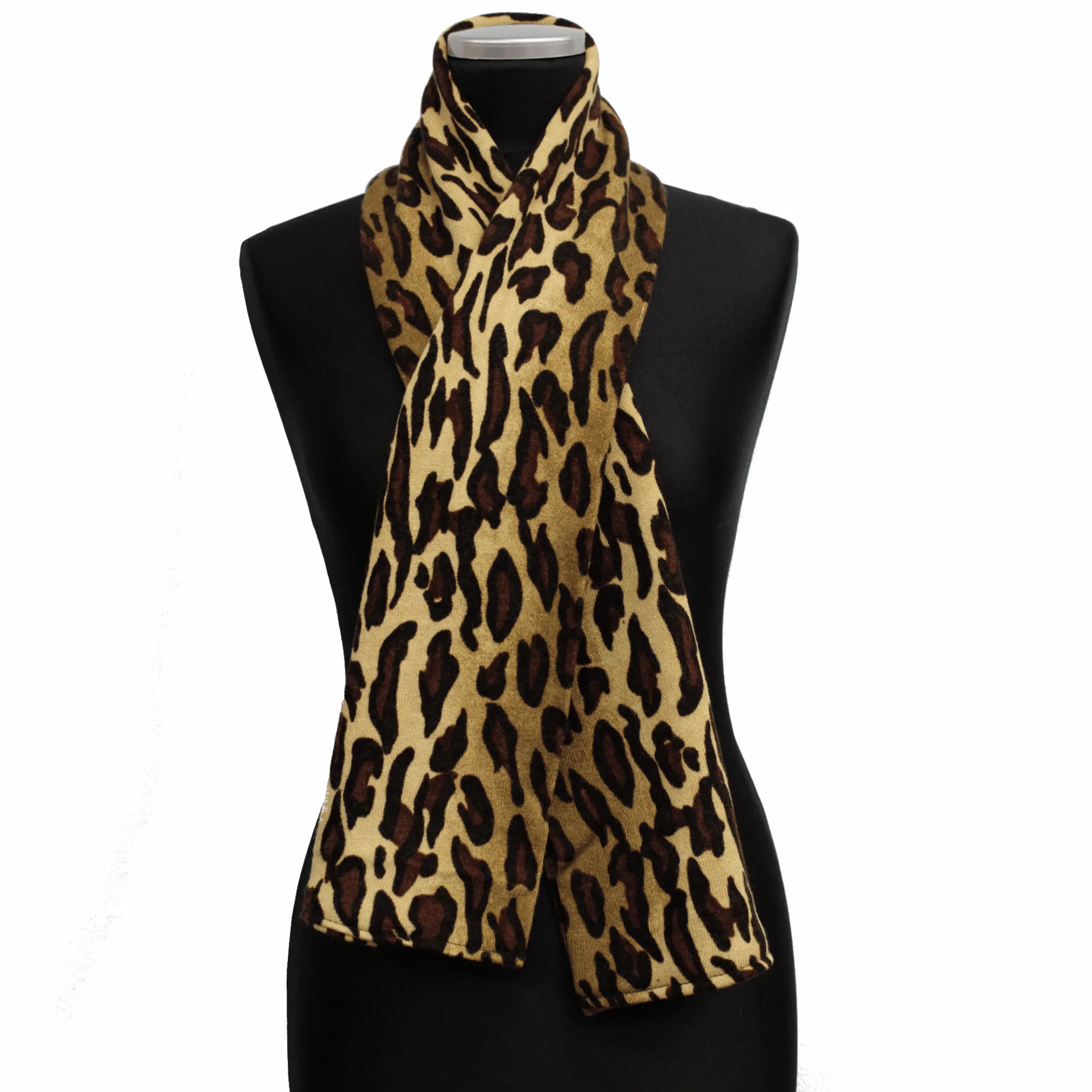 Leopard Print Glove & Scarf Set-Brown