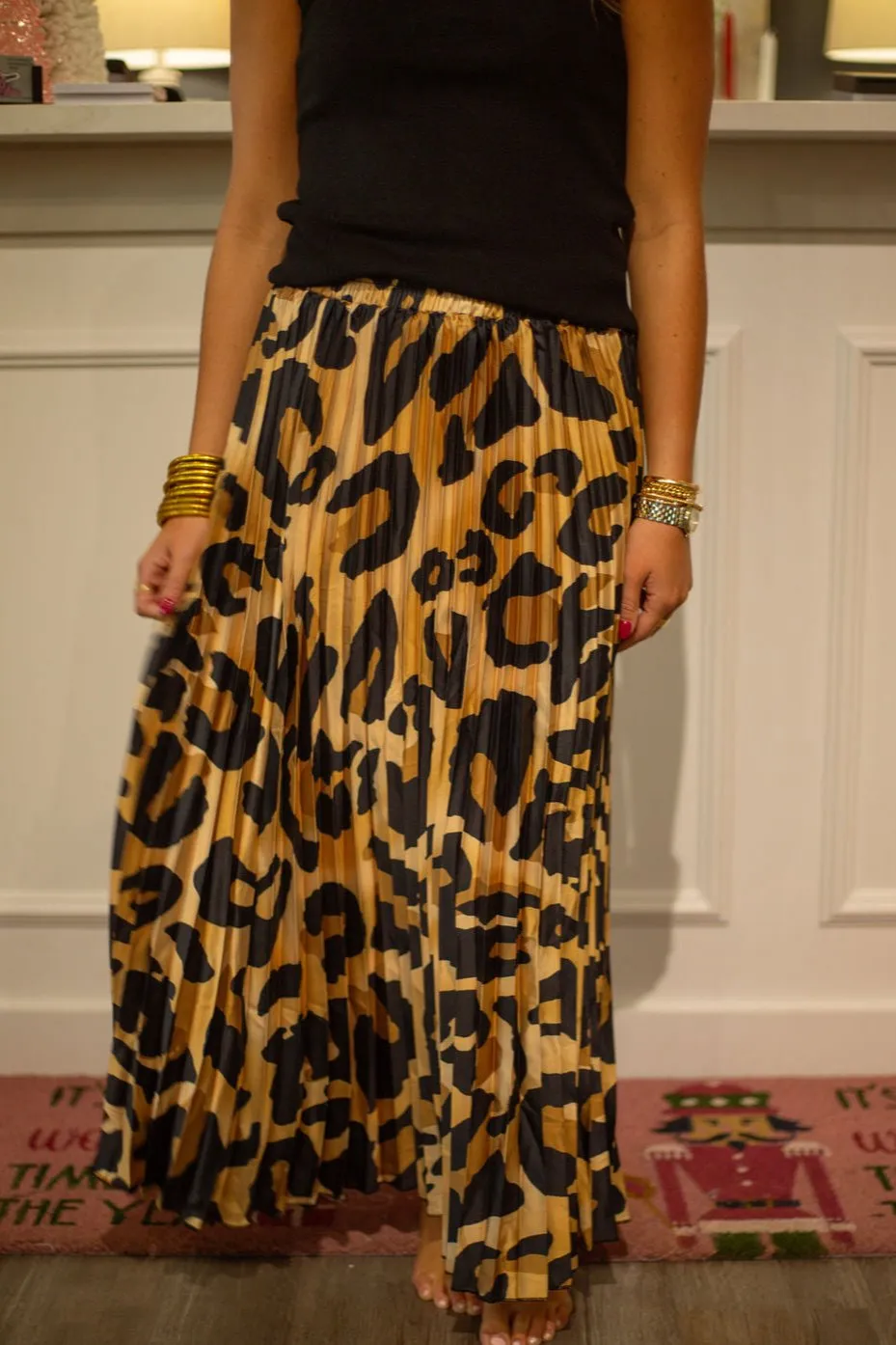 Leopard print Pleated Midi Skirt