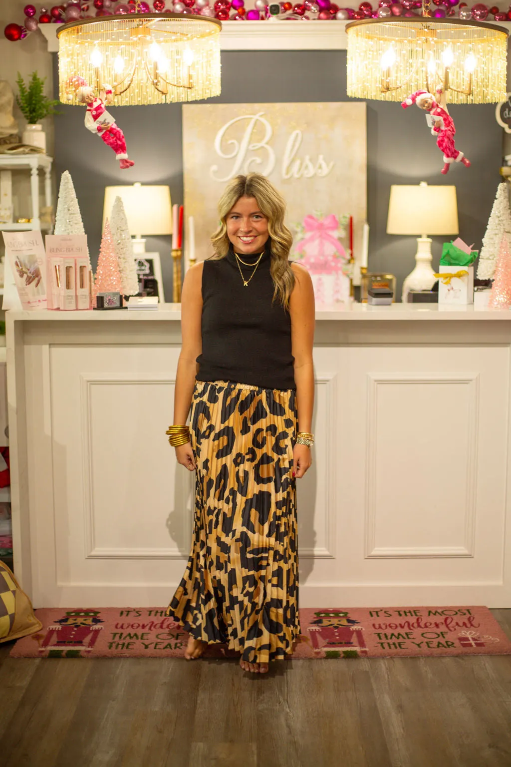 Leopard print Pleated Midi Skirt