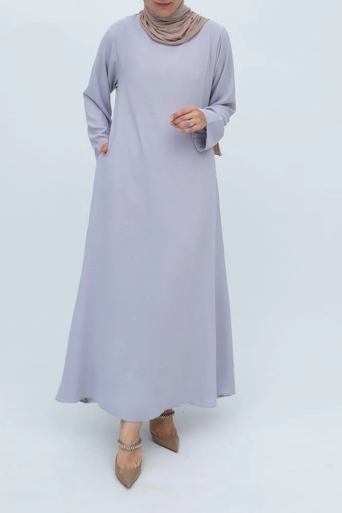 Light Gray Kira loose slip dress with pockets in maxi length and with long sleeve