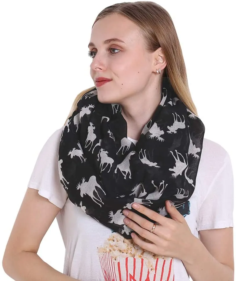 Lightweight Circle Infinity Scarves Moose Print Shawl Wrap Scarf For Women And Men