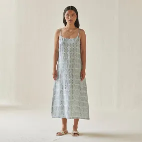 Linen Slip Dress For Women | Watercolour Print | Blue