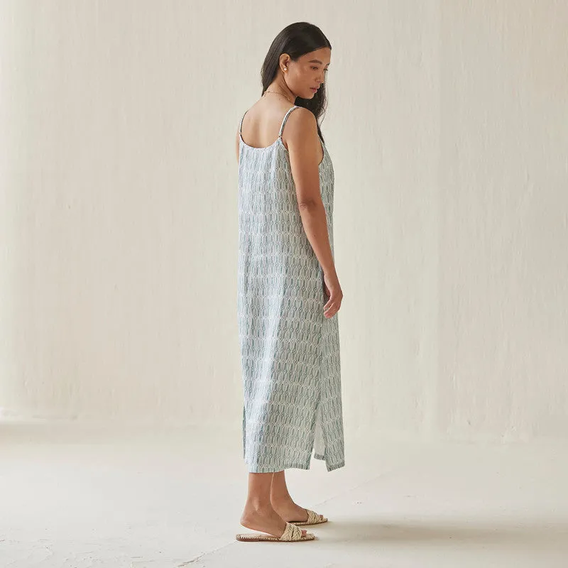 Linen Slip Dress For Women | Watercolour Print | Blue