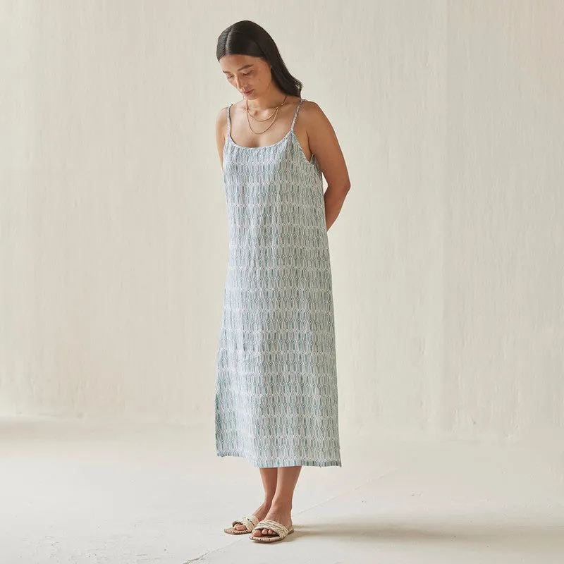 Linen Slip Dress For Women | Watercolour Print | Blue