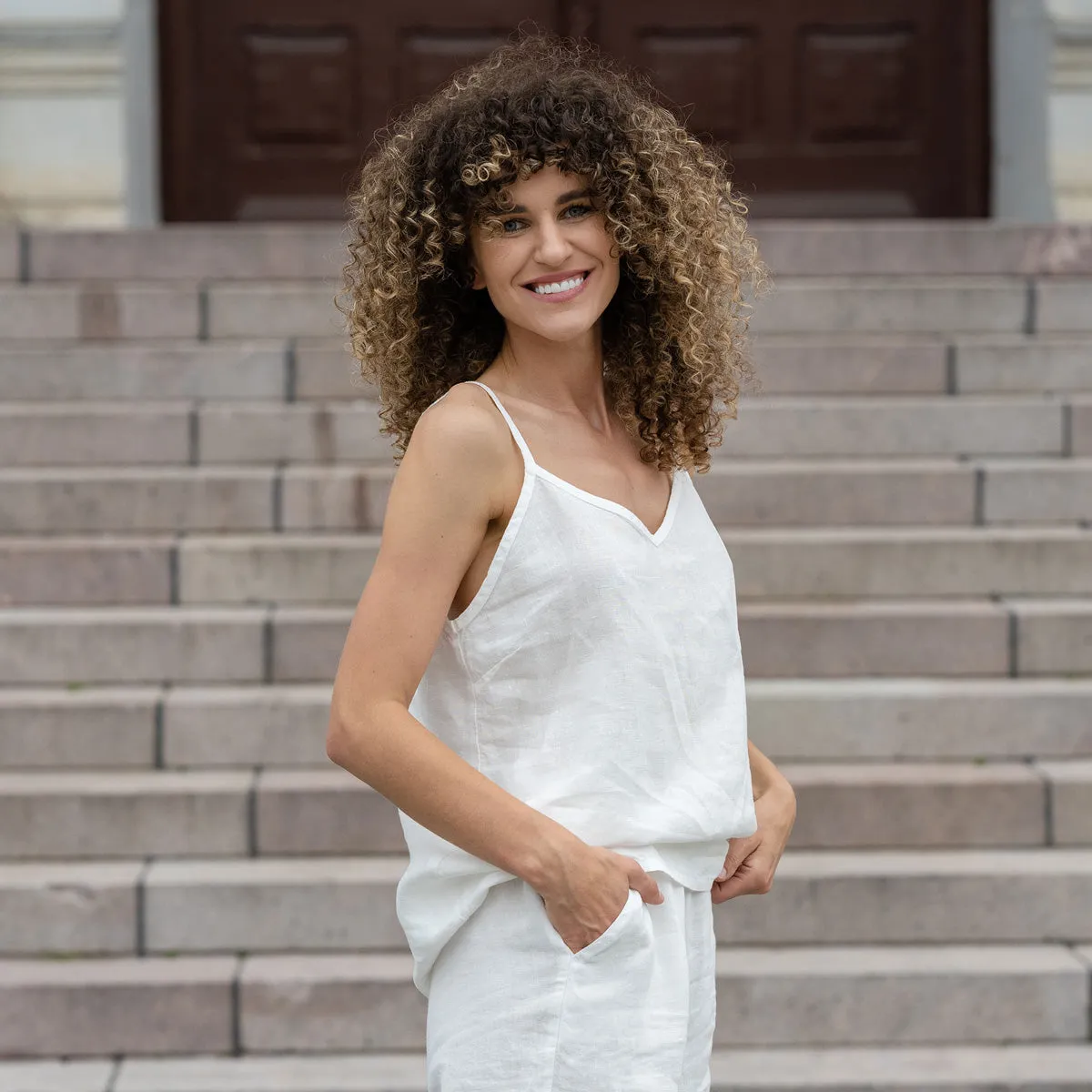 Linen Slip Top Kim Pure White