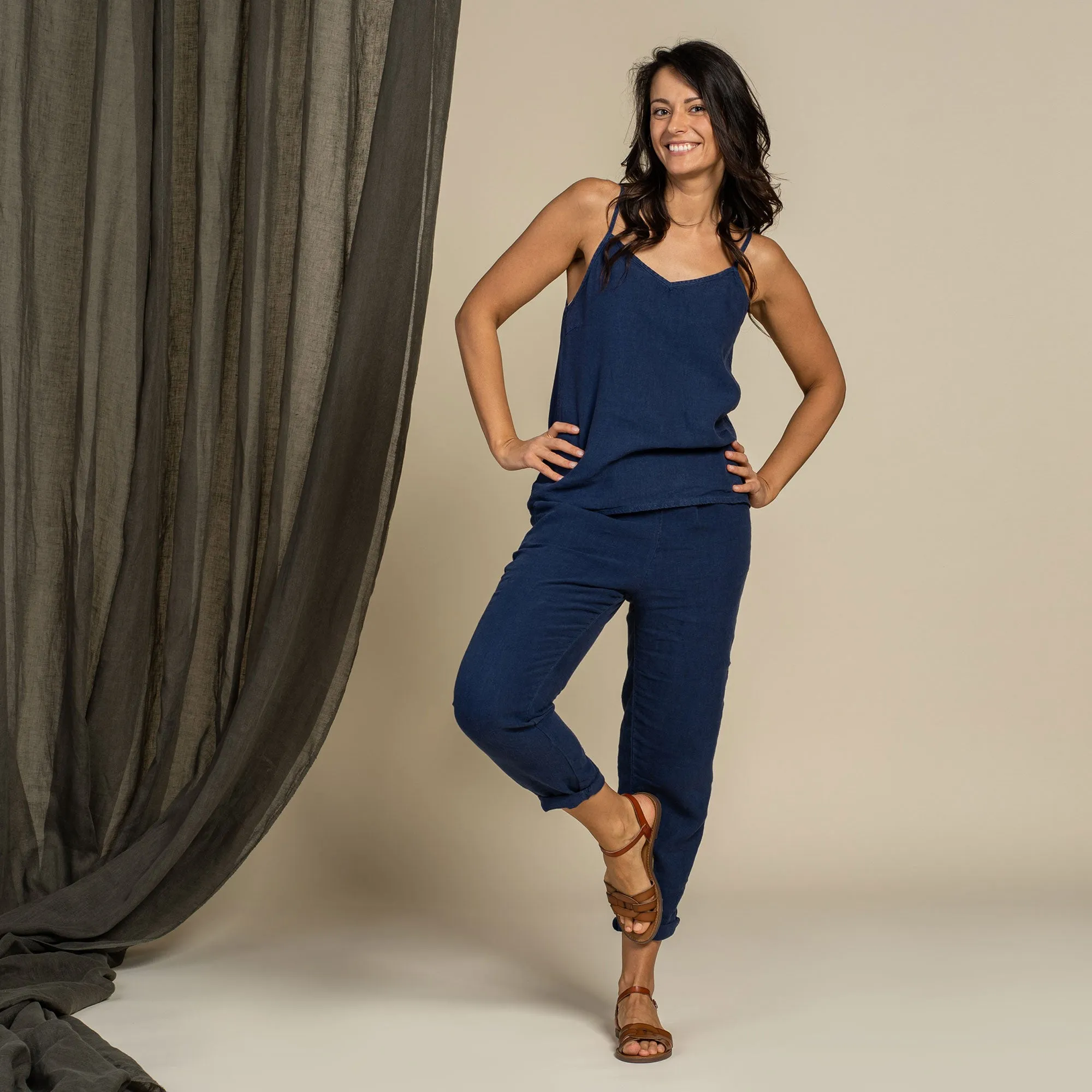 Linen Slip Top Kim Storm Blue